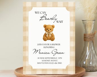 We Can Bear-ly Wait Baby Shower Invitation | Teddy Bear Theme Shower Invitation | Editable Canva Template | Digital Party Invite