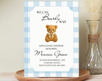 We Can Bear-ly Wait Baby Shower Invitation | Teddy Bear Theme Shower Invitation | Editable Canva Template | Digital Party Invite