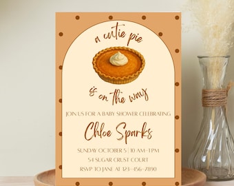 A Cutie Pie is on the Way Theme Baby Shower Invitation: Editable Canva Template (Digital Download)