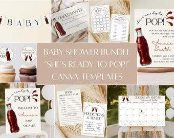 Ready to POP Soda Theme Baby Shower Invitation & Decor Bundle: Editable Canva Template (Digital Download)