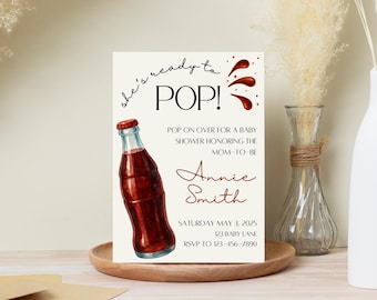 She's Ready to POP Baby Shower Invitation | Soda Theme Invite | Editable Canva Template | Digital Baby Shower Invite