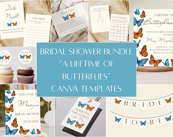 A Lifetime of Butterflies Bridal Shower Invitation & Decor Bundle: Editable Canva Template (Digital Download)