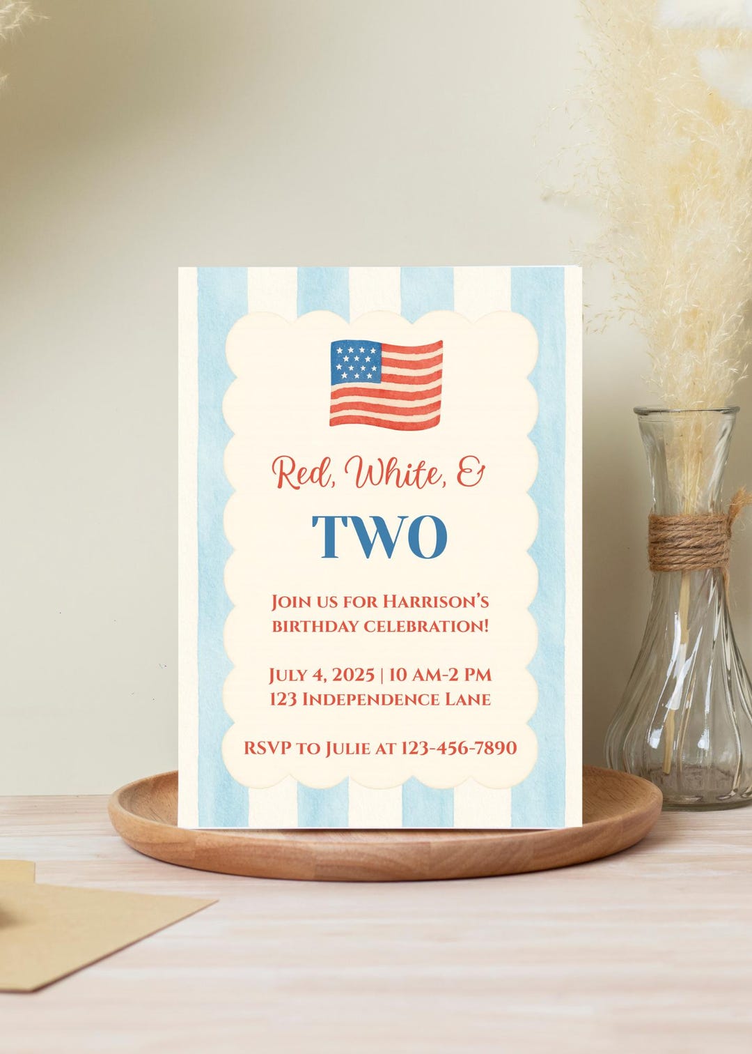 Two Birthday Invite Red, White, and TWO Birthday Invite | 2nd Birthday | USA Birthday ...