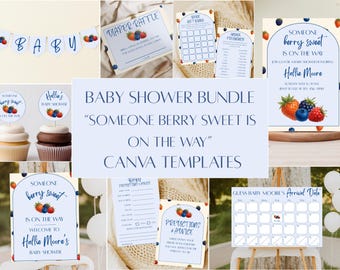 Someone Berry Sweet Baby Shower Invitation & Decor Bundle: Editable Canva Template (Digital Download)