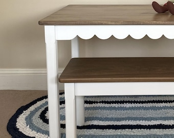 Child Scallop Table 36"L and Bench With or Without Scallops - Painted, Stained Top