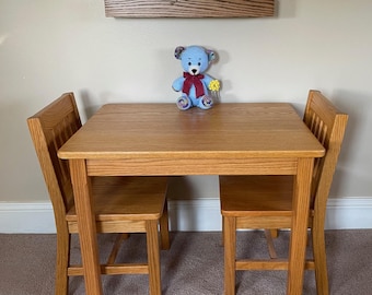 Child Table 24"H and 2 Chairs 14" Seat - Honey Brown - Quality Home School Furniture
