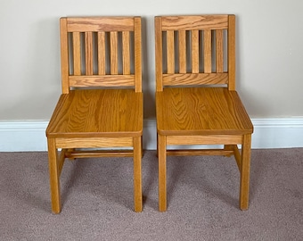 Child Chairs 14-in Seat H - Honey Brown - Set of 2 - Solid Wood Playroom Furniture