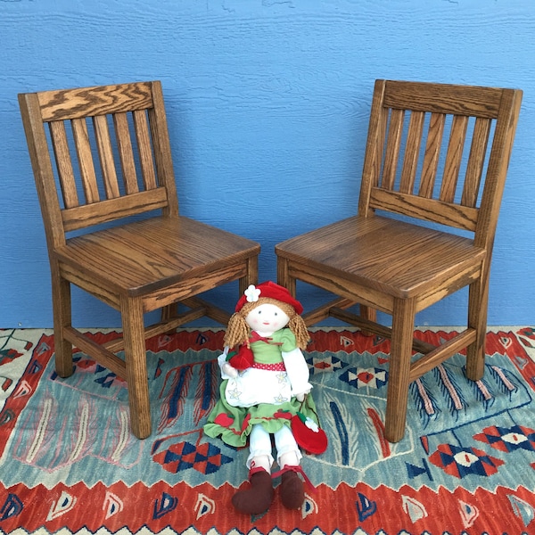 Child Chairs (2 Chairs) 14-in Seat H - Dark Oak - Solid Wood Chair - Kids Chairs - Children's Furniture Grandkid Gift - School Chairs