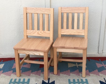 Child Chairs (2 Chairs) 12-in seat H - Natural Wood Clear Finish - Solid Wood Chair - Child Furniture - Grandchild Gift - School Chair