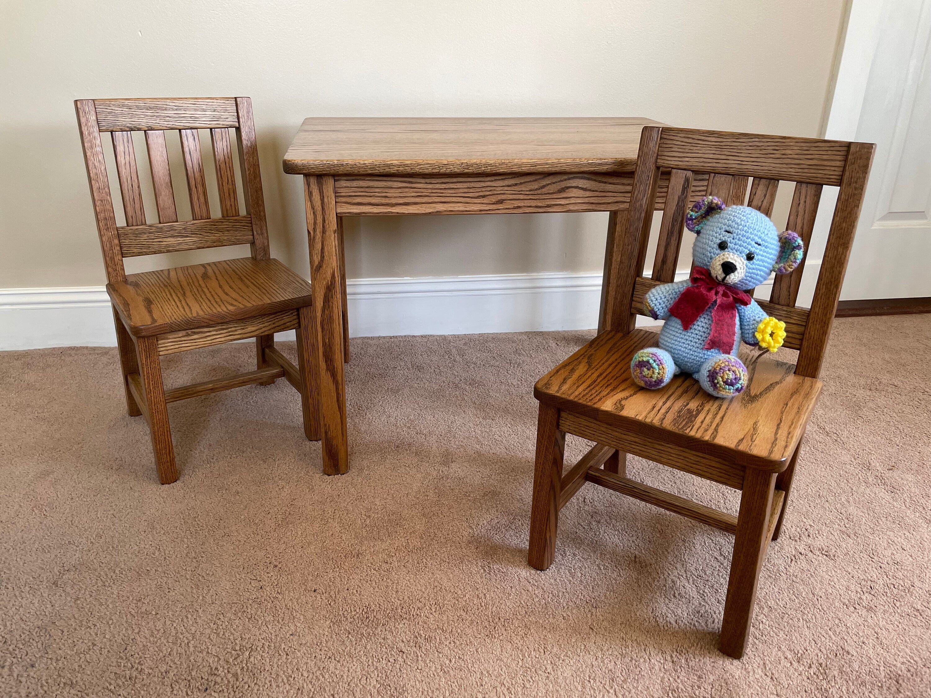 Ehemco Kids Table and 2 Chairs Set Solid Hard Wood (Dark Oak)