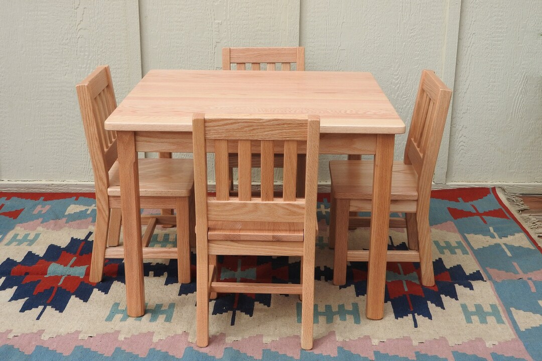 Child Table and Chairs Table 22h & 4 Chairs 12 Seat Natural Clear ...