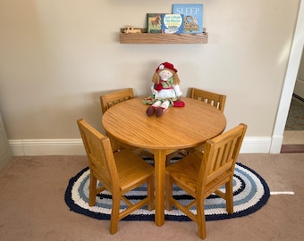 Child 30" Round Table 22" H and 4 Chairs 12" Seat - Honey Brown - Toddler Set