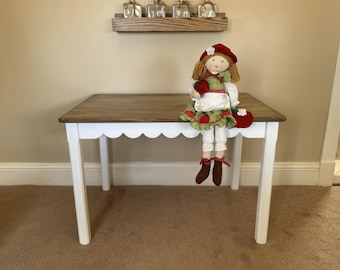 Child Scallop Table - Painted Base, Wood Stained Top - Choose Height & Stain Color