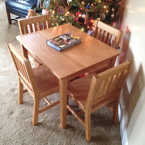 Child Table and Chairs - Table 24&quot;H & 4 Chairs 14&quot; Seat - Honey Brown - Solid Wood Table - Kids Homeschool Furniture - Child Gifts