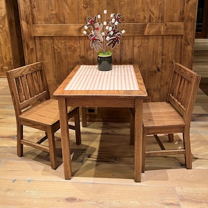 Child Table 24&quot;H & 2 Chairs 14&quot; Seat - Dark Oak - Quality Children&#39;s Furniture - Gift for Child - Home School Furniture