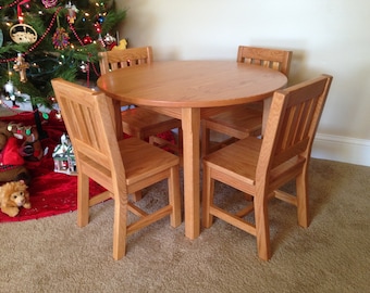 Round Child Table and 4 Chairs - Table 30" diameter & Chairs 12" Seat Height -  Honey Brown - Toddler Table and Chair Set