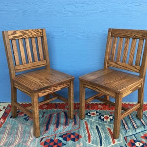 Child Chairs (2 Chairs) 14-in Seat H - Dark Oak - Solid Wood Chair - Kids Chairs - Children&#39;s Furniture Grandkid Gift - School Chairs