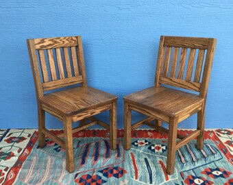 Child Chairs 14-in Seat H - Dark Oak - Set of 2 - Solid Wood Children's Furniture