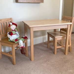 Child Table 24&quot;H & 2 Chairs 14&quot; Seat - Clear Finish - Quality Children&#39;s Furniture Made to Order - Toddler Wooden Furniture
