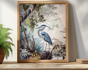 Blue Heron- Printable Art  | Southern | Classic | Moss | Louisiana | Texas | Florida | Audubon | Birds | Crane