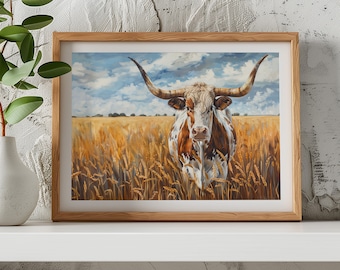 Longhorn- Printable Art | West | Texas | Bull | Cow | Farm | Oil | Vintage | Antique | Landscape