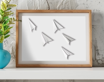 Paper Airplane 3- Printable Art | Minimalistic | Simple | 3D |  Kids | Modern | Teens | Toddler | Boys | urbanformality | White | Wall