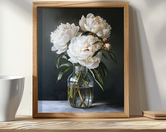 Peony Painting- Printable Art | Moody | Oil | Vintage | Floral | Antique