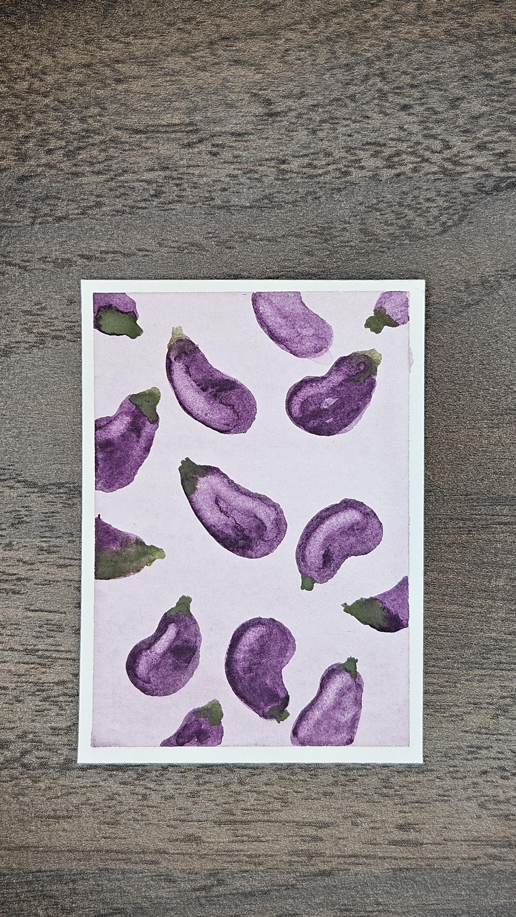 Eggplant Parade Original Watercolor ACEO art card