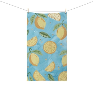 Lemon Hand Towel, Fruit Kitchen Towel, Citrus Tea Towel, Yellow Dish Cloth, Housewarming Gift