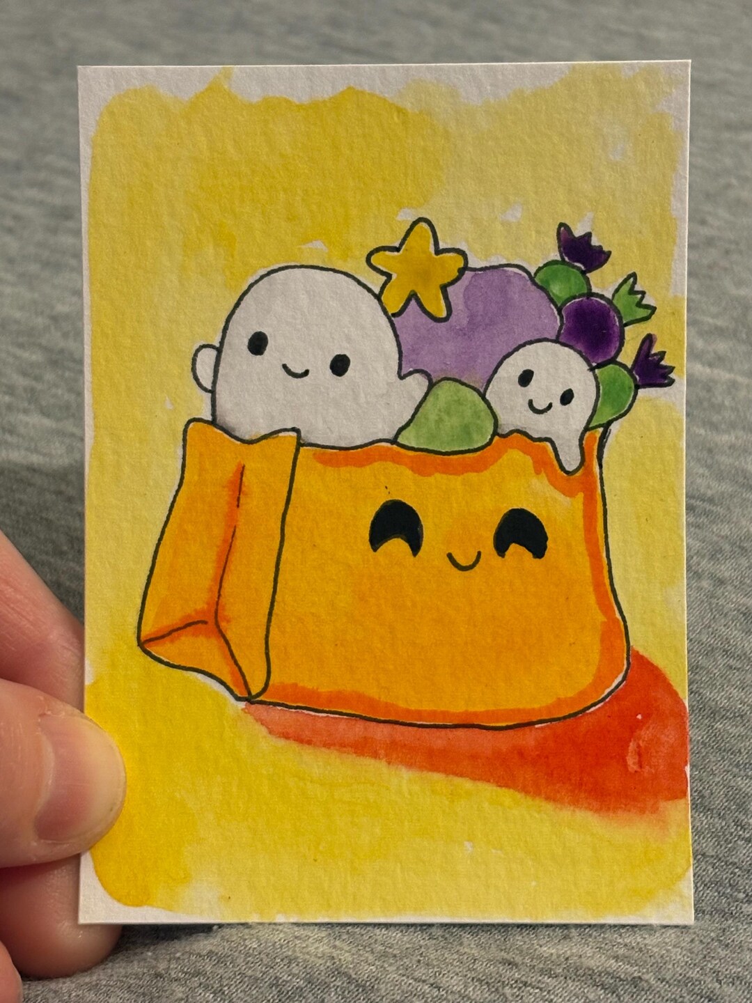 kawaii-halloween-candy-bag-original-art-watercolor-aceo-card-atc-etsy