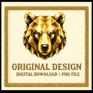 Golden Bear Head PNG, Geometric Bear Design, Low Poly Animal Art, T-Shirt Print, Cricut File, Digital Download