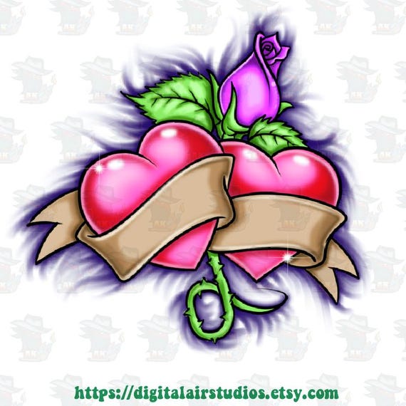 Digital Airbrush - Heart with rose Design for DTF, sublimation ,inkjet printing