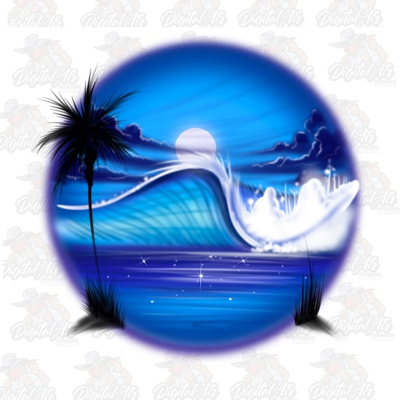 Digital Airbrush - Wave -Beach png for DTF, sublimation ,inkjet printing