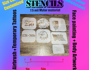America 250 Forth of July  Precision Cut Stencils for Facepainting- Tattoo- Airbrush