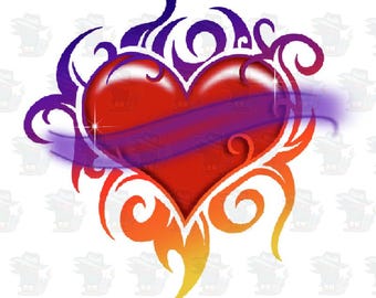 Digital Airbrush - Heart Tribal Design for DTF, sublimation ,inkjet printing