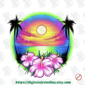 Digital Airbrush - Beach Vacation Design for DTF, sublimation ,inkjet printing image 1