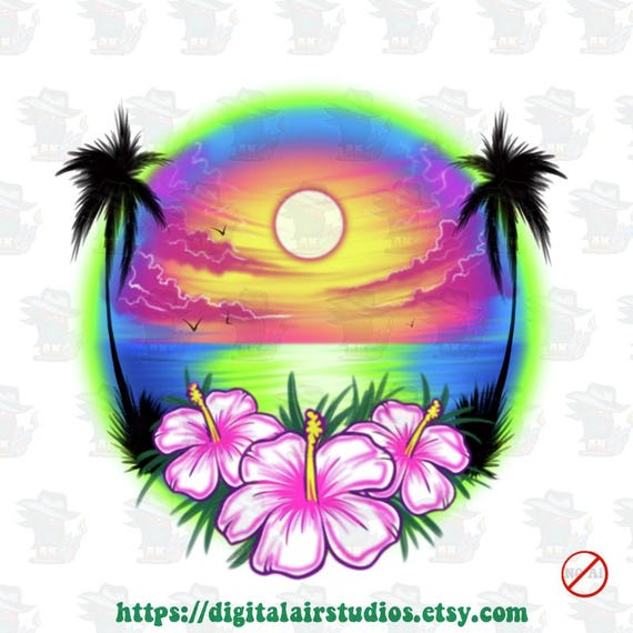 Digital Airbrush - Beach Vacation Design for DTF, sublimation ,inkjet printing