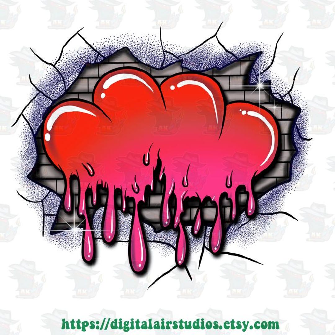 Digital Airbrush -graffiti Dripping Red Hearts Design for DTF ...