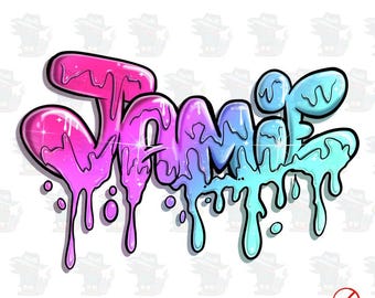 Digital Airbrush - Dripping Name Design for DTF, sublimation ,inkjet printing-personalized