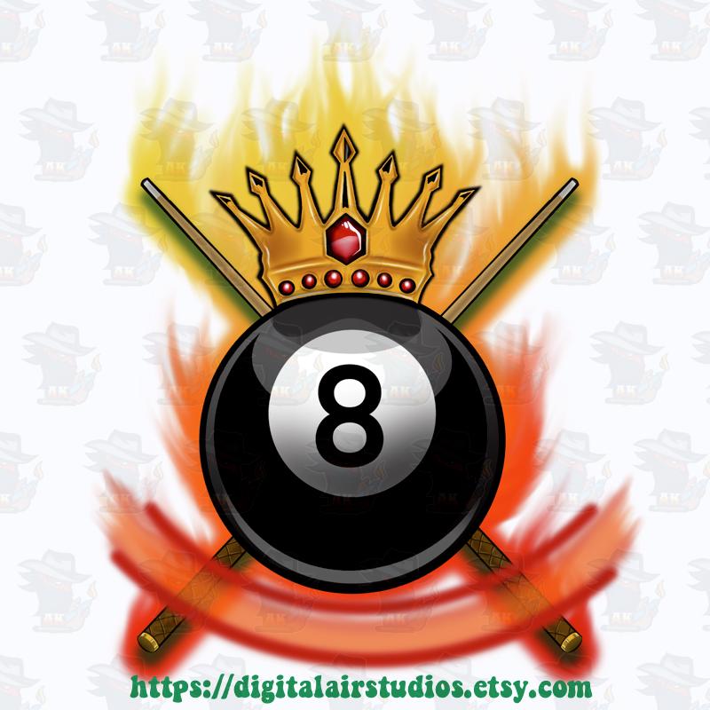 Digital Airbrush - Pool Table 8 Ball King Design for DTF, Sublimation ...