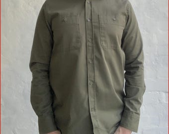 Men's Khaki Cotton Drill Shirt – Long Sleeve Casual Button-Up