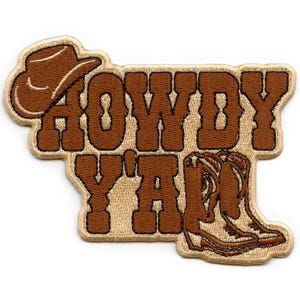 Howdy Yall Boots With Hat Patch Cowboy Western Embroidered Iron On ED5