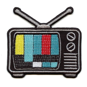 Static Retro TV Off Patch Old School Television Embroidered Iron On BD5