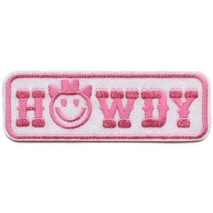 Howdy Country Smiley Patch Cutesy Western Script Embroidered Iron On GA4