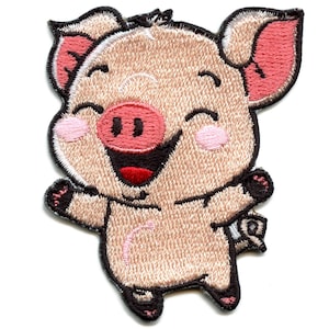 Leaping Happy Pig Patch Adorable Cartoon Mammal Embroidered Iron On AE7