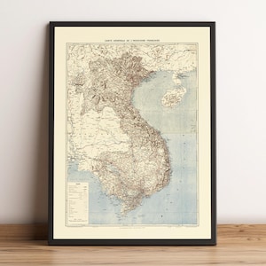 Indochina Old Map | 1945 Vietnam, Laos and Cambodia Vintage Map | Wall Art & Home Decor Print | Framed Poster | Antique Cartography