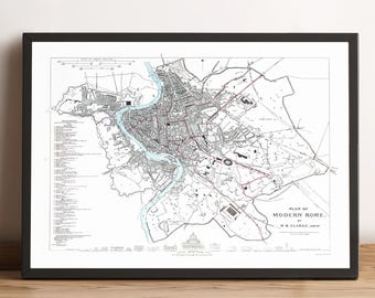 Rome (Italy) Old Map | 1830 Plan of Modern Rome Vintage Map | Wall Art & Home Decor Print | Framed Poster | Antique Cartography