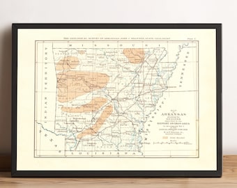 Arkansas (US) Old Map | 1892 Arksansas Iron Ores Vintage Map | Wall Art & Home Decor Print | Framed Poster | Antique Cartography