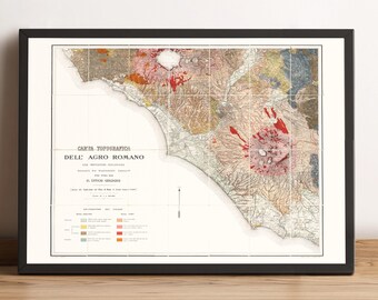 Rome (Italy) Old Map | 1880 Topographic map of the Roman Countryside Vintage Map | Wall Art & Home Decor Print | Antique Cartography