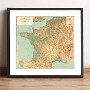 France Old Map | 1880 Physical and Geographical France Vintage Map | Wall Art & Home Decor Print | Framed Poster | Antique Cartography